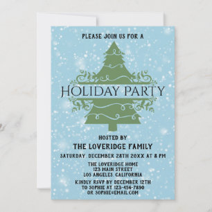Invitation Chic Noël Arbre Fête Fête de neige flocons Bleu