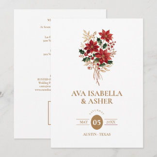 Invitation Chic Noël Poinsettia de mariage d'hiver QR TLW26