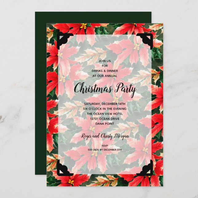 Invitation Chic Noël Poinsettia et Faux Vellum (Devant / Derrière)