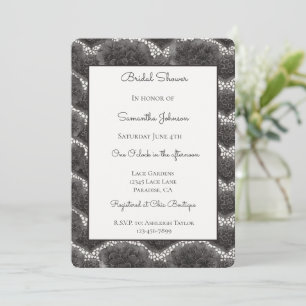 Invitation Chic Noir Blanc Fausse Dentelle Florale Mariage