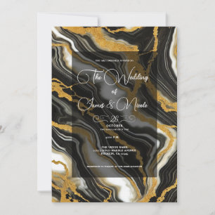Invitation Chic noir blanc marbre or look Mariage glam