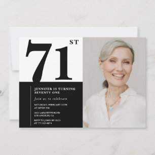 Invitation Chic noir blanc photo 71e anniversaire