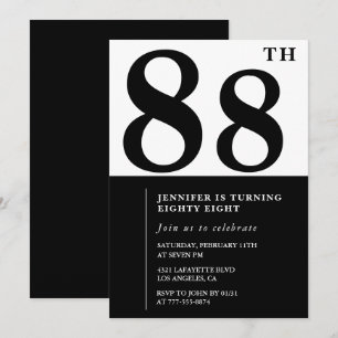Invitation Chic noir blanc pour son 88e anniversaire