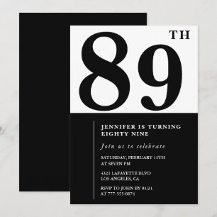 Invitation Chic noir blanc pour son 89e anniversaire