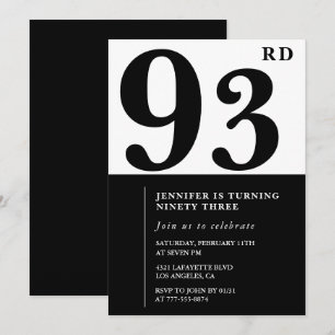 Invitation Chic noir blanc pour son 93e anniversaire