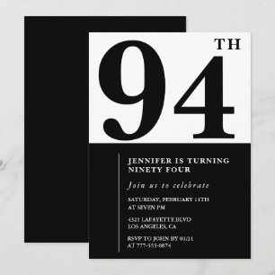 Invitation Chic noir blanc pour son 94e anniversaire