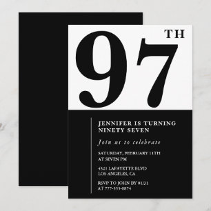 Invitation Chic noir blanc pour son 97e anniversaire