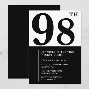 Invitation Chic noir blanc pour son 98e anniversaire