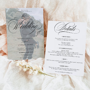 Invitation Chic noir blanc tout en un script photo mariage