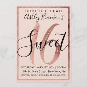 Invitation Chic Noir Blush Rose Faux Rose Or Foil Sweet 16