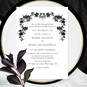 Invitation Chic, Noir Enchantant Garlands Mariage officiel