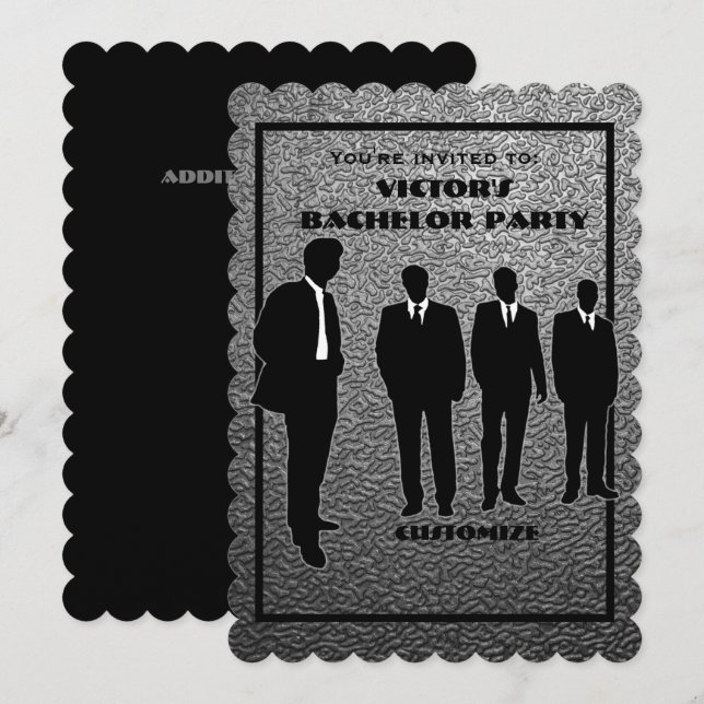 Invitation chic noir et argent pour enterrement de (Devant / Derrière)