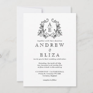 Invitation Chic noir et blanc Monogram Crest Mariage