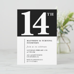Invitation chic noir et blanc pour 14 ans