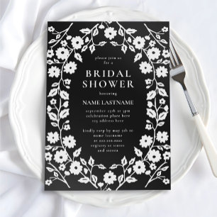 Invitation Chic noir noir noir folk Floral Elégante Fête des