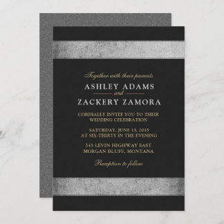 Invitation Chic/noir, or, gris/faire-part de mariage grunge