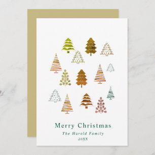 Invitation Chic non photo Elegant Golden Christmas Trees Card