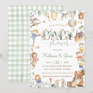 Invitation Chic Nursery Rhyme Baby shower de verdure Neutre