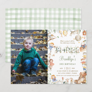 Invitation Chic Nursery Rhyme Greenery 3ème anniversaire Phot