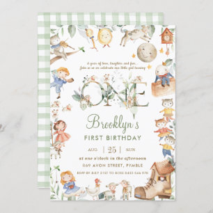 Invitation Chic Nursery Rhyme Verdure 1er Anniversaire Neutre