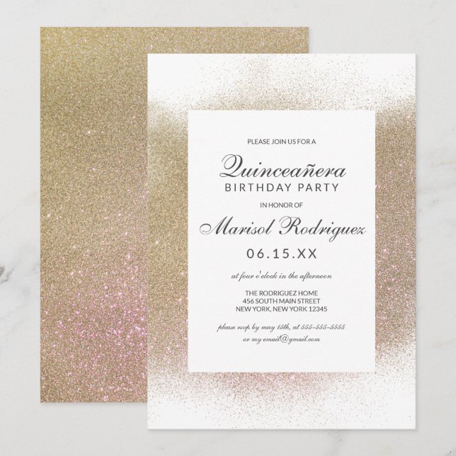 Invitation Chic or blanc Parties scintillant de poussière fro (Devant / Derrière)