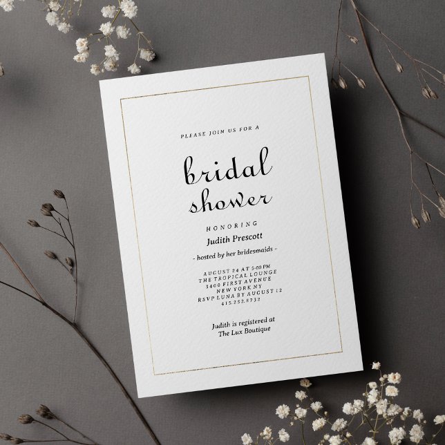 Invitation Chic or blanc vintage calligraphie Enterrement de  (Chic white gold vintage calligraphy Bridal Shower)