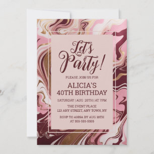 Invitation Chic or Bourgogne rose Marbre Fluid Anniversaire