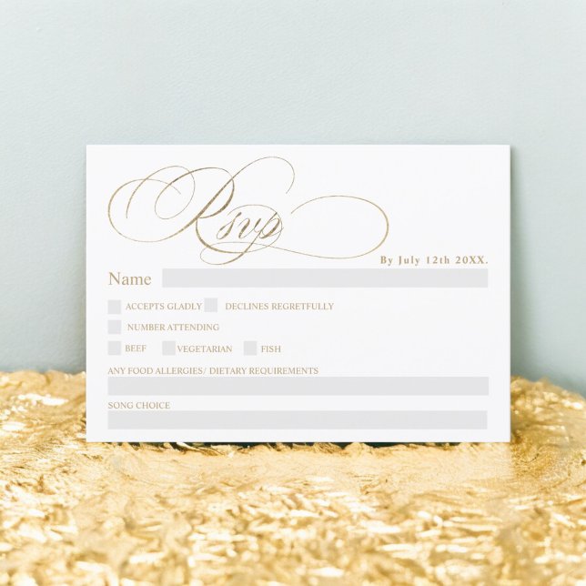 Invitation Chic or calligraphie chic rsvp mariage (Chic gold calligraphy chic rsvp wedding invitation)