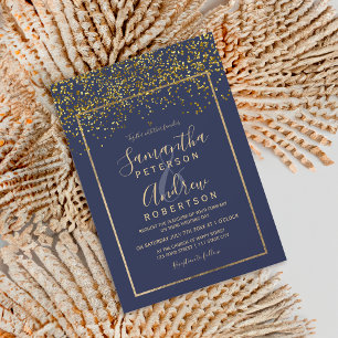 Invitation Chic or confetti marine bleu typographie mariage