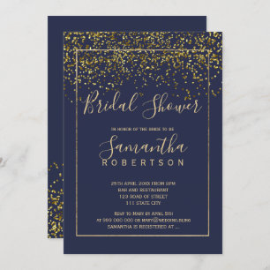 Invitation Chic or confetti marine script bleu douche nuptial