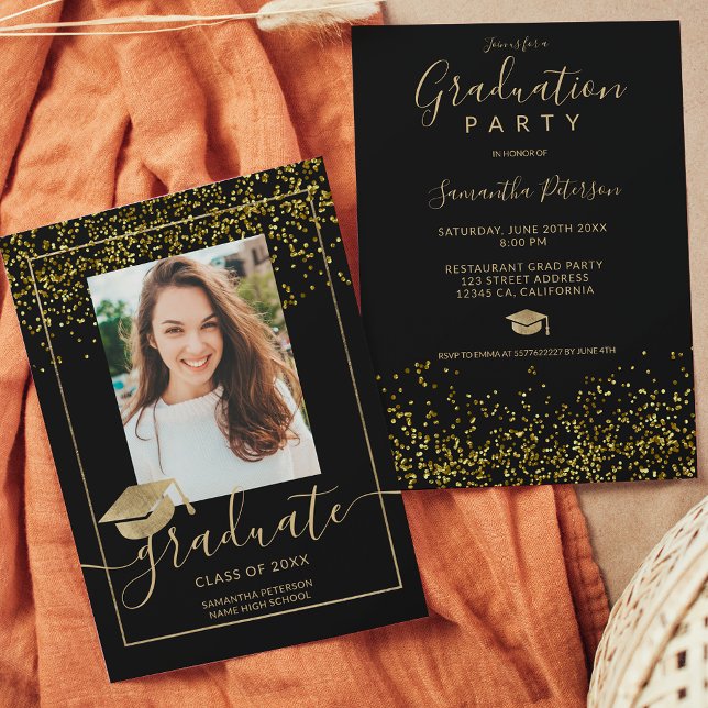 Invitation Chic or confetti noir typographie graduation (Créateur téléchargé)