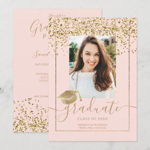 Invitation Chic or confetti rose typographie graduation