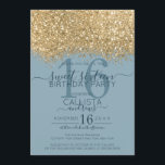 Invitation Chic or Dusty Parties scintillant bleue Confetti S<br><div class="desc">L'invitation élégante, glamour et moderne à la fête d'anniversaire de sweet sixteen est parfaite pour la jeune adolescente contemporaine et élégante. Il présente un confetti de couleur pointillée en parties scintillant dorée imitation fausse imprimé sur le dessus d'un simple arrière - plan bleu poussiéreux avec un grand numéro "16" dans...</div>