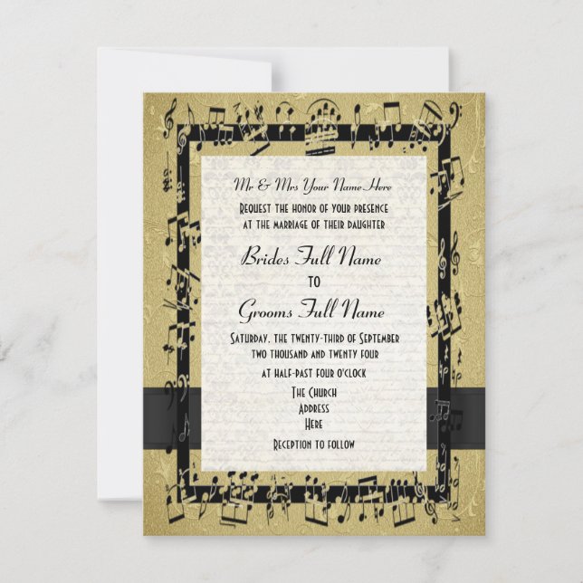 Invitation Chic or élégant feuille de musique mariage (Devant)