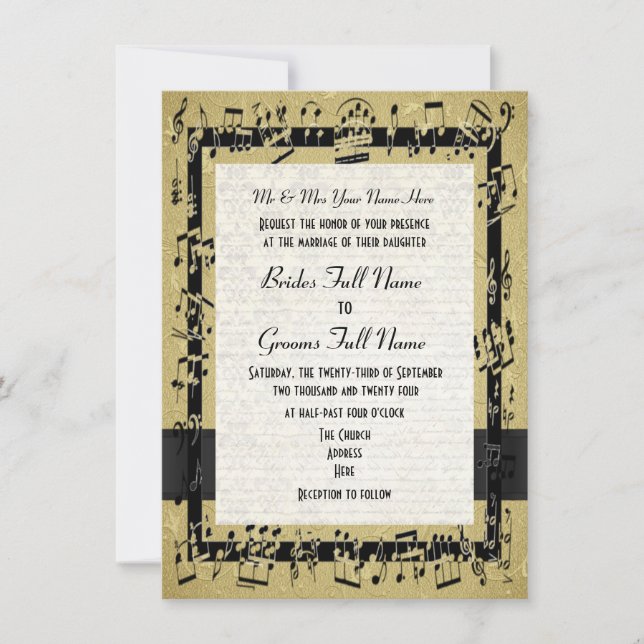 Invitation Chic or élégant feuille de musique mariage (Devant)