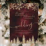 Invitation Chic or neige pin rouge Noël mariage d'hiver<br><div class="desc">C'est le moment de célébrer votre thème mariage hivernal avec cette luxueuse parties scintillant d'or jaune étincelles et la parties scintillant d'or rose forêt de pins sur un élégant arrière - plan d'aquarelle rouge émeraude bordeaux,  avec une typographie de police de script cool moderne.</div>