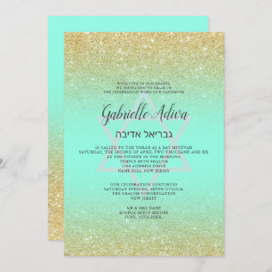 Invitation Chic or parties scintillant menthe turquoise scrip