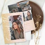 Invitation Chic or parties scintillant ombre script 4 photos<br><div class="desc">Parties scintillant d'or jaune moderne sombre dégradé scintillant pastel blush rose douce 16 anniversaire invitation. Ajoutez 4 de vos photos préférées avec une police de style brossé moderne et un collage de grille photo.</div>
