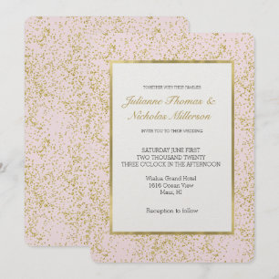 Invitation Chic or rose pâle Confetti Mariage étincelant
