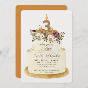 Invitation Chic Orange Automne 3 Anniversaire Gâteau