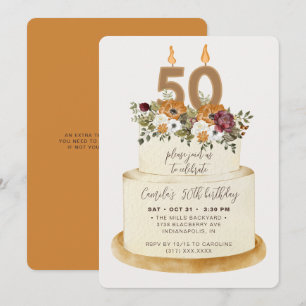 Invitation Chic Orange Automne 50e anniversaire gâteau