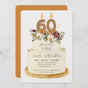 Invitation Chic Orange Automne 60e anniversaire gâteau