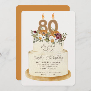 Invitation Chic Orange Automne 80e anniversaire gâteau