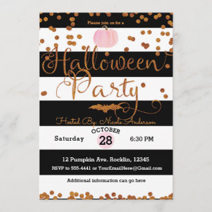 Invitation Chic orange rose blanc de noir de partie de