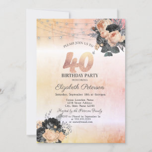 Invitation Chic Orange Rose Lights 40e anniversaire