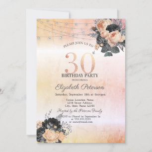 Invitation Chic Orange Rose String Lights 30e anniversaire