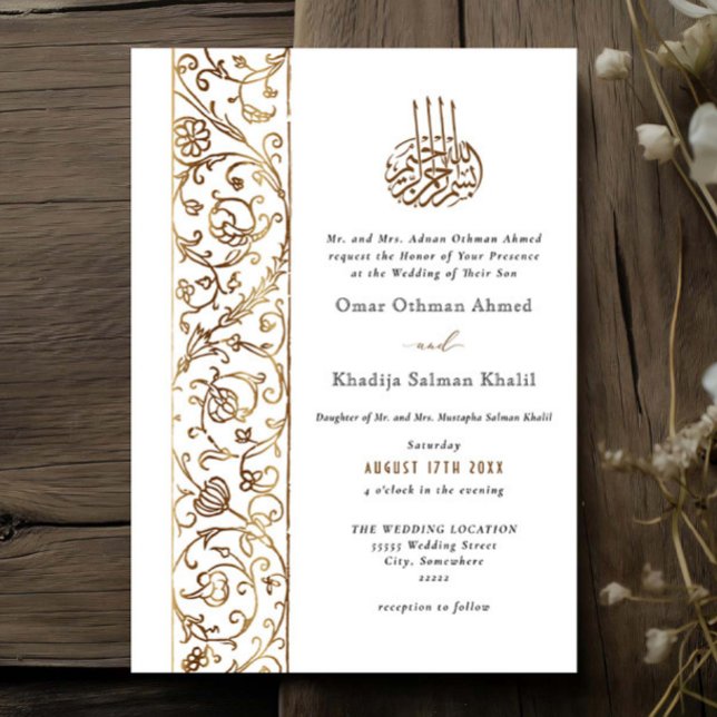 Invitation Chic Ornate Floral Gold Islamic Wedding (Créateur téléchargé)