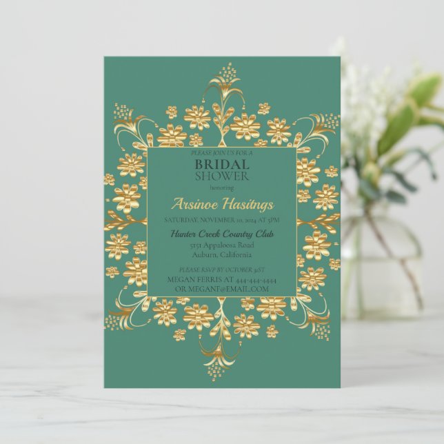 Invitation Chic Ornate Gold Floral (Debout devant)