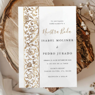 Invitation Chic Orné Floral Crème Or Notre Mariage Mariage