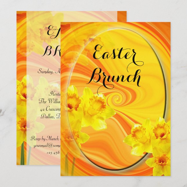 Invitation Chic Ovale Narcisse Résumé Pâques Brunch (Devant / Derrière)